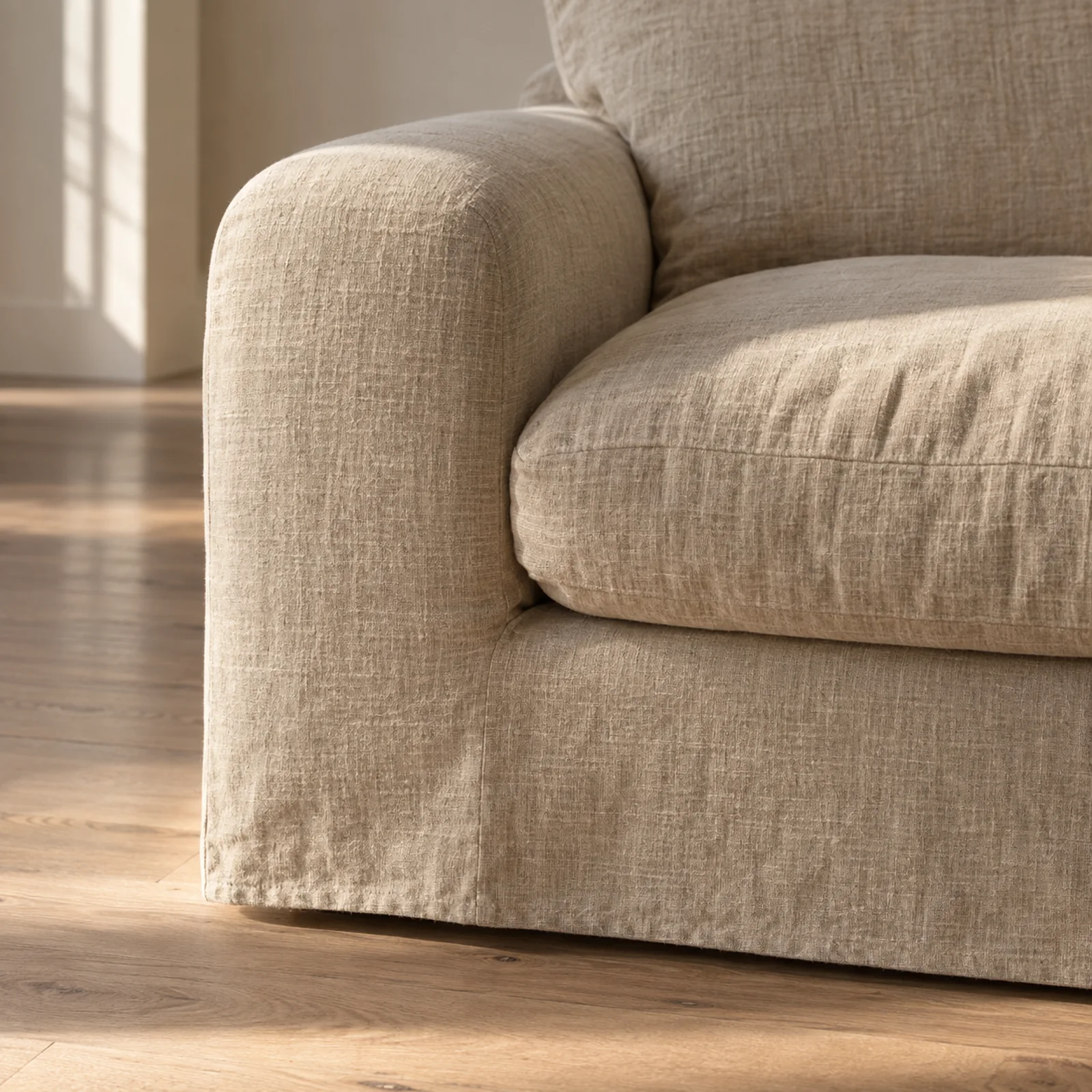BRUNIA slipcover hem close-up